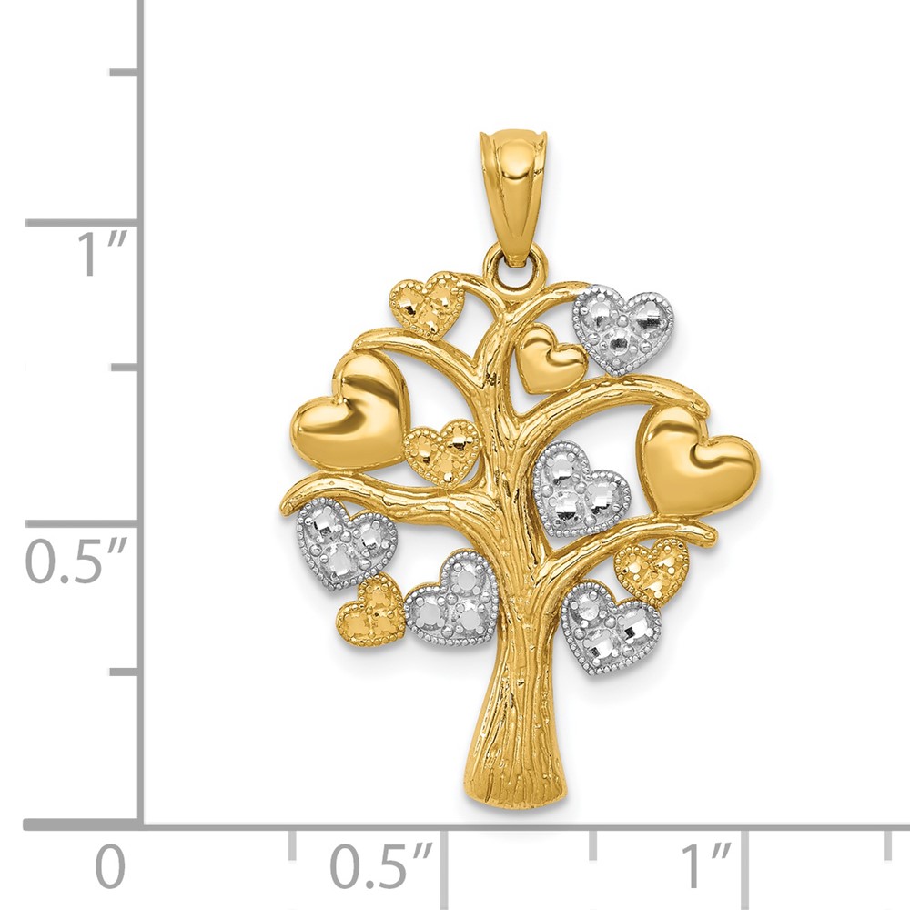 14K and White Rhodium Polished Hearts Tree Pendant (K5866)