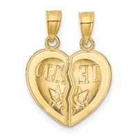 14K Yellow Gold Two-piece Break-Apart Diamond-cut TE Amo Heart Pendants view 3