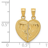 14K Yellow Gold Two-piece Break-Apart Diamond-cut TE Amo Heart Pendants view 4