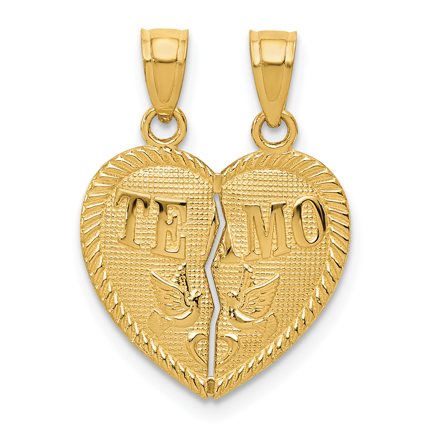 14k Break Apart Diamond-cut TE AMO Heart Pendant (K5877)
