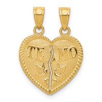 14K Yellow Gold Two-piece Break-Apart Diamond-cut TE Amo Heart Pendants view 1