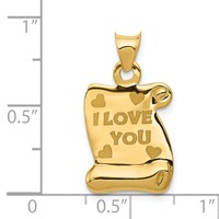 14K Yellow Gold Polished and Textured I Love You Scroll Pendant view 4