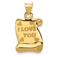 14K Yellow Gold Polished and Textured I Love You Scroll Pendant view 1