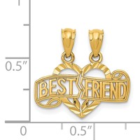 14K Yellow Gold Diamond-cut 2-Piece Break-Apart Best Friend Heart Pendant view 4