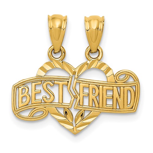 14K Yellow Gold Diamond-cut 2-Piece Break-Apart Best Friend Heart Pendant