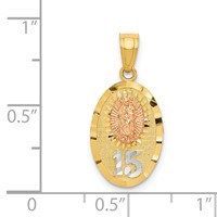 14K Two-tone Pendant with White Rhodium Diamond-cut Our Lady of Guadalupe with 15 view 4