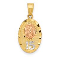 14K Two-tone Pendant with White Rhodium Diamond-cut Our Lady of Guadalupe with 15 view 1