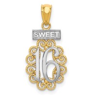 14K Pendant with White Rhodium Filigree Sweet 16 view 1
