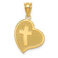 14K Yellow Gold Polished Mom I Love You Cross Reversible Heart Pendant view 3