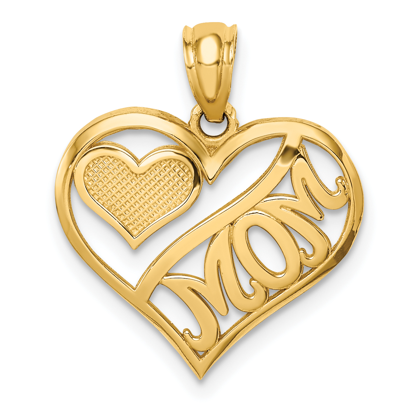 14k Polished MOM and Heart In Heart Pendant (K5891)