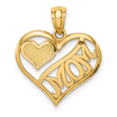 14K Yellow Gold Polished Mom and Heart in Heart Pendant
