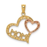 14K Two-tone Pendant with White Rhodium Diamond-cut Mom Heart view 3