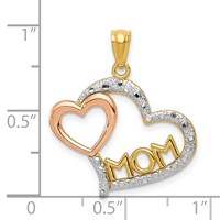 14K Two-tone Pendant with White Rhodium Diamond-cut Mom Heart view 4