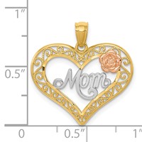 14K Two-tone Pendant with White Rhodium Diamond-cut Mom in Heart with Rose view 4