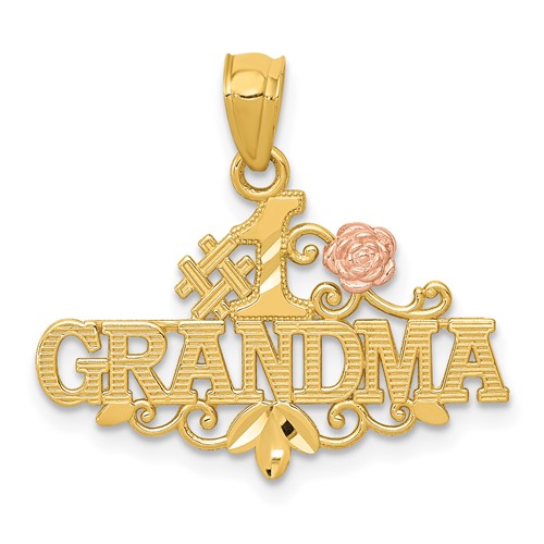 14K Two-tone Diamond-cut #1 Grandma Pendant with Rose