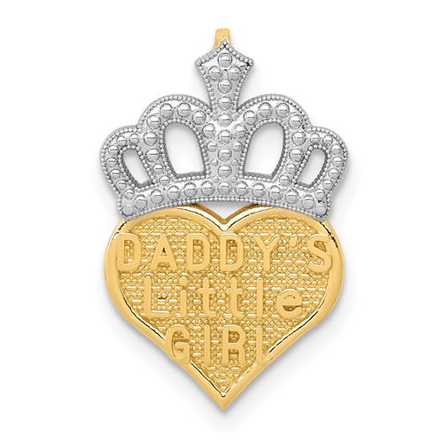 14K and White Rhodium Daddys Little Girl Heart with Crown Chain Slide