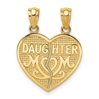14K Yellow Gold Satin and Polished Daughter-mom 2-Piece Break-Apart Heart Pendant view 1