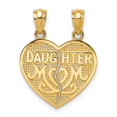 14k Satin and Polished DAUGHTER-MOM 2-Piece Break-Apart Heart Pendant