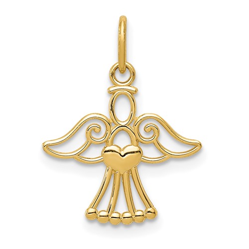 14K Yellow Gold Polished Small Angel Pendant with Heart