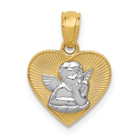 14K and White Rhodium Polished Guardian Angel in Heart Pendant view 1