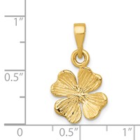 14K Yellow Gold Polished and Textured Four Leaf Clover Pendant view 4