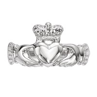 14K White Gold Polished Claddagh Ring view 4