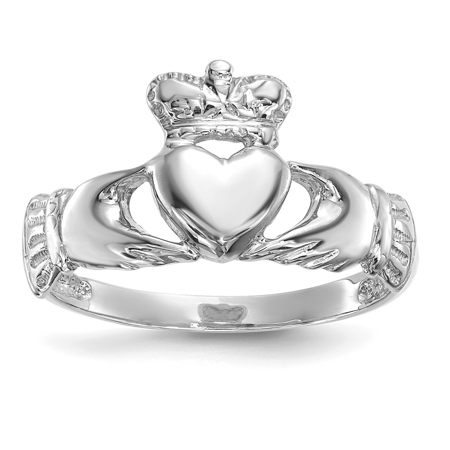 14k White Gold Polished Claddagh Ring (K5934)