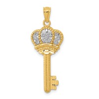 14K and White Rhodium Polished Fleur De Lis Crown Key Charm view 1