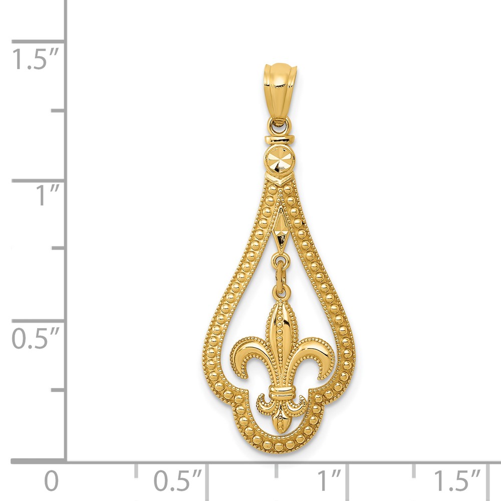 14k Diamond-cut Polished Fleur de Lis Dangle Pendant (K5940)