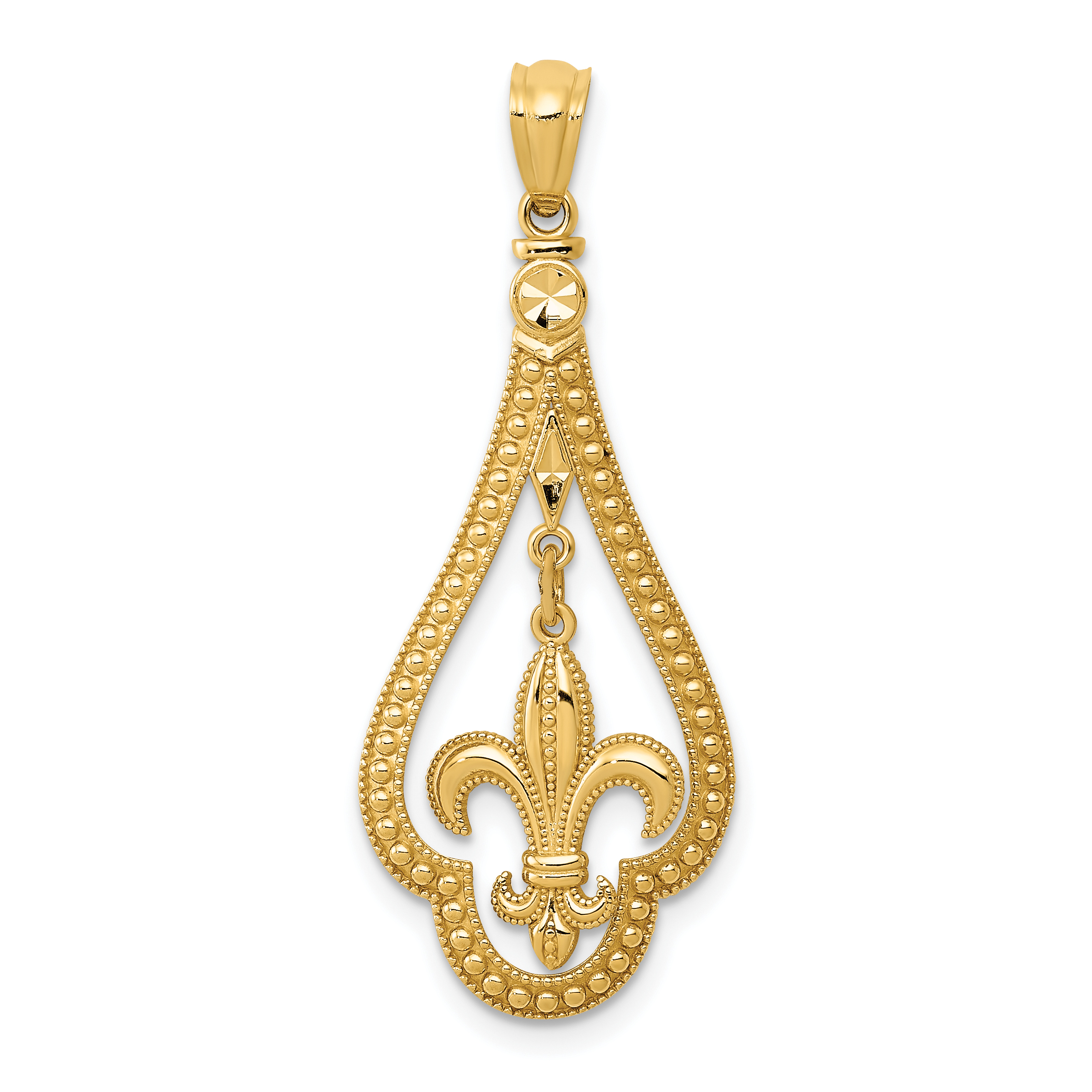 14k Diamond-cut Polished Fleur de Lis Dangle Pendant (K5940)