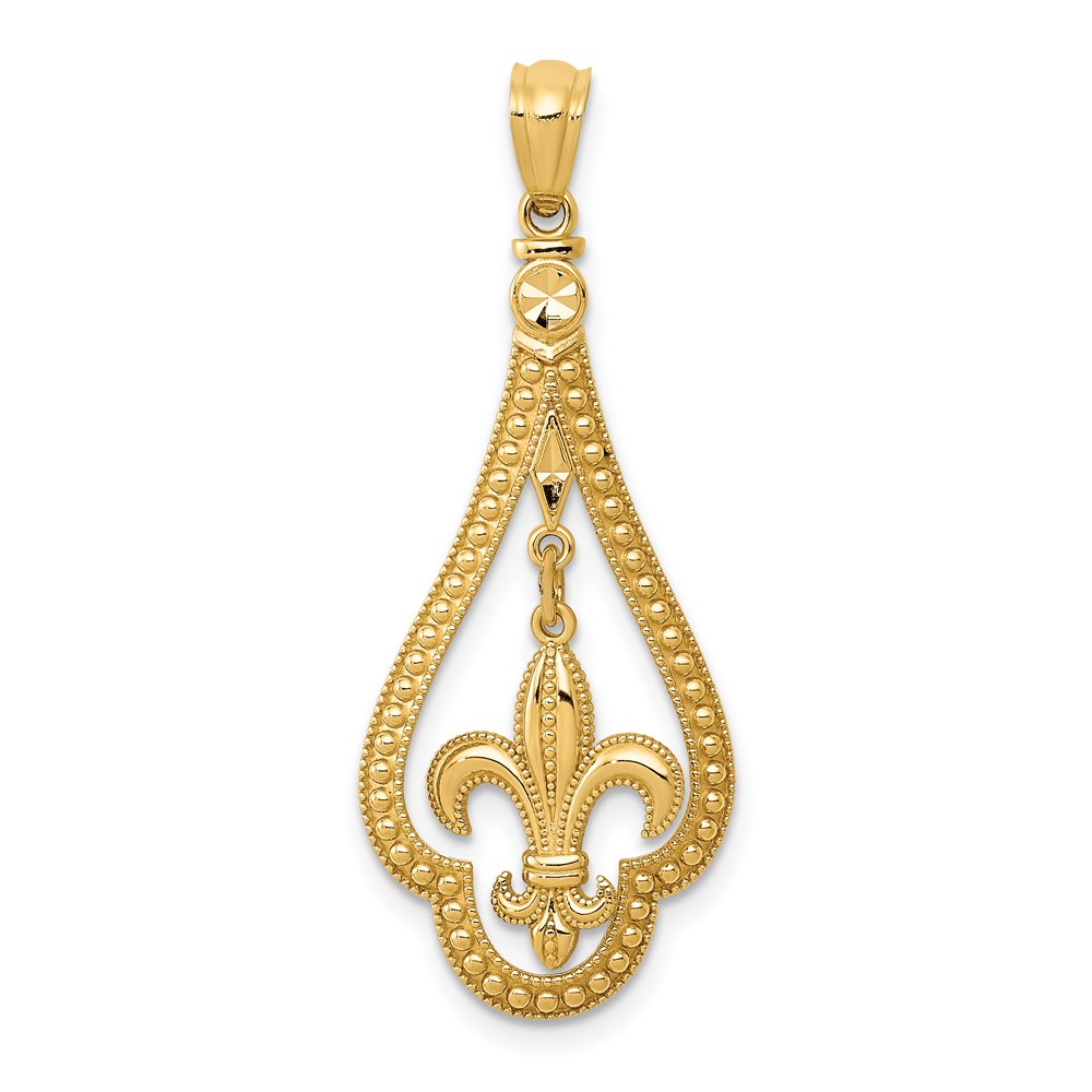 14k Diamond-cut Polished Fleur de Lis Dangle Pendant (K5940)