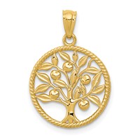 14K Yellow Gold Polished Tree of Life in Round Pendant view 1