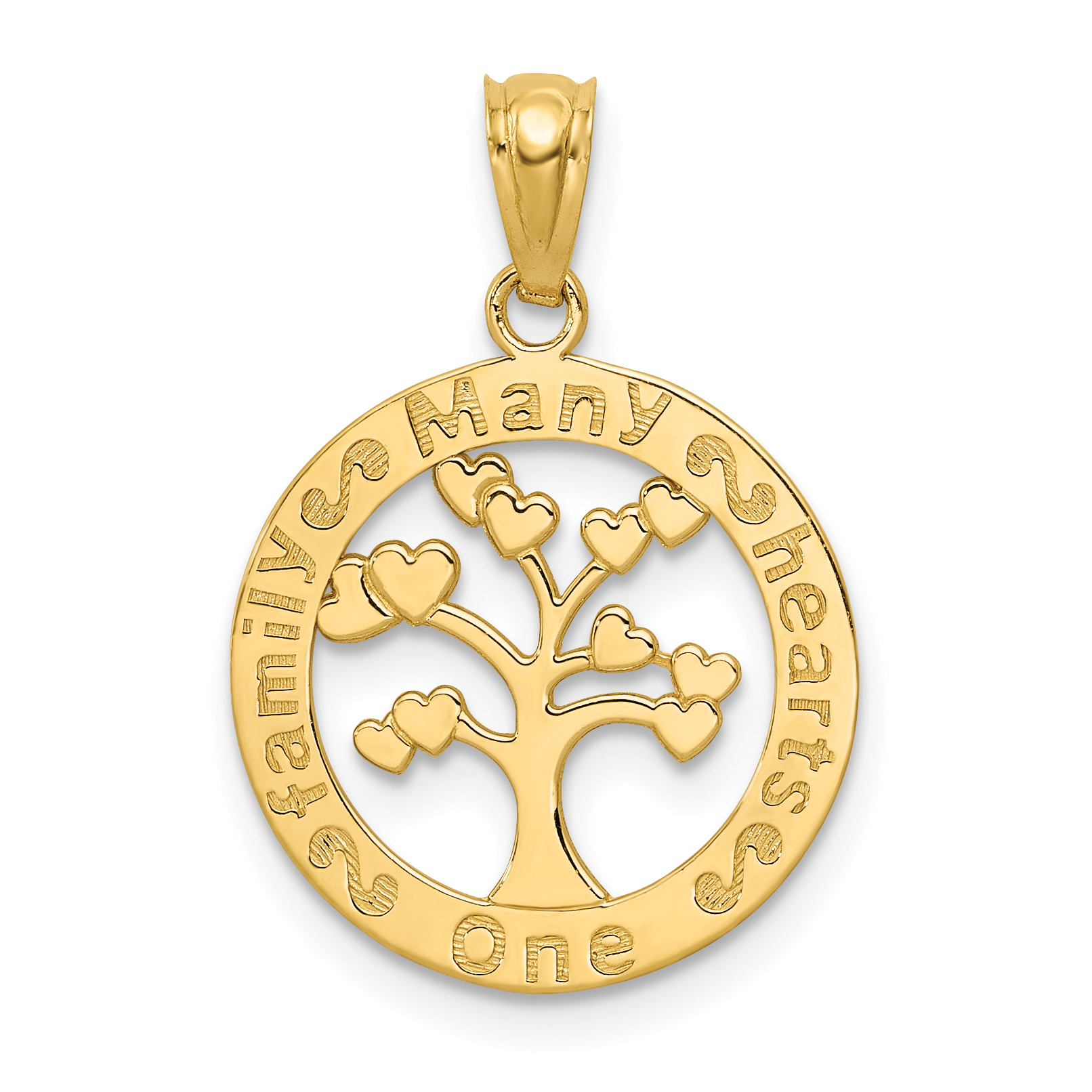 14k Polished ONE FAMILY MANY HEARTS Tree Pendant (K5945)