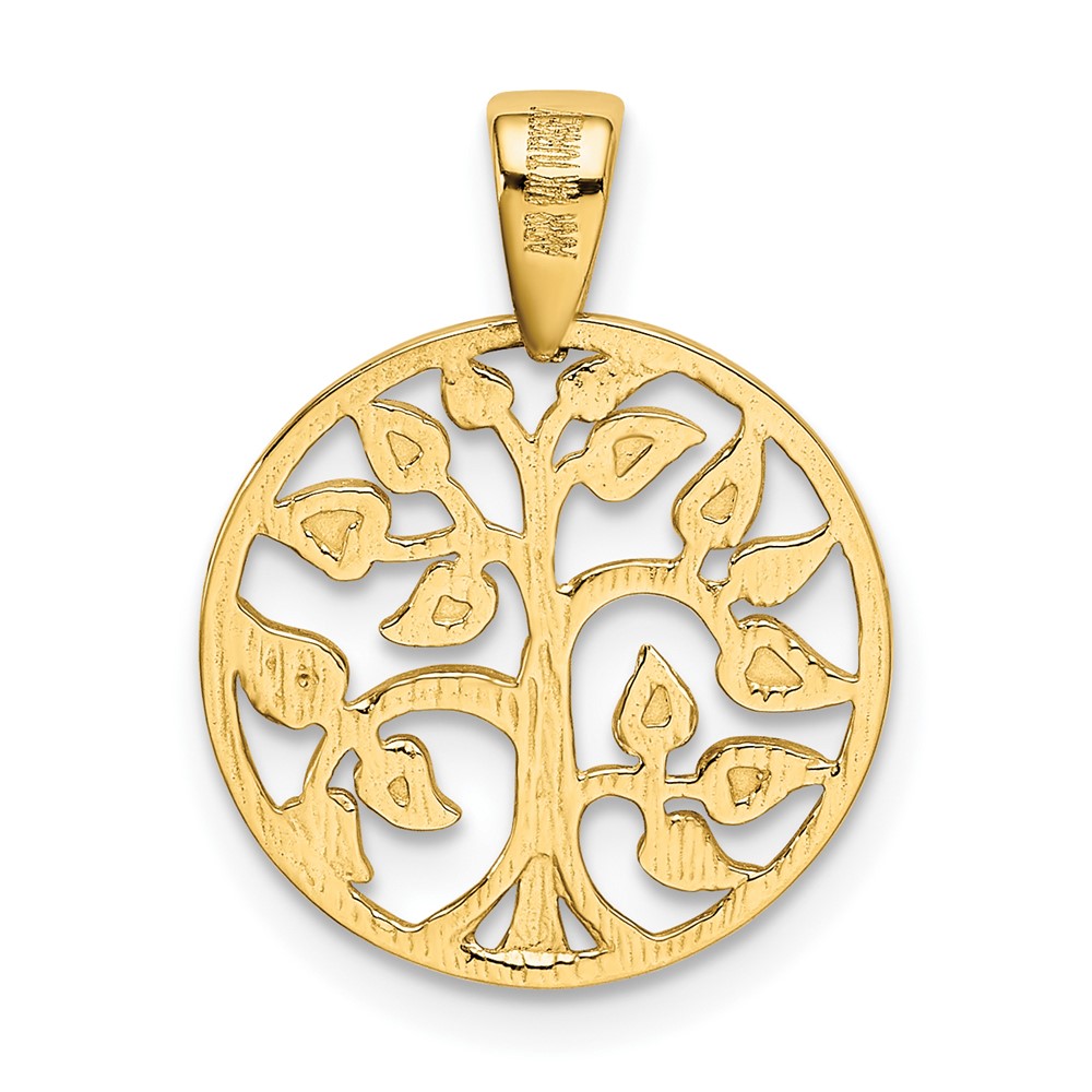 14k Gold Polished Tree in Circle Pendant (K5946)