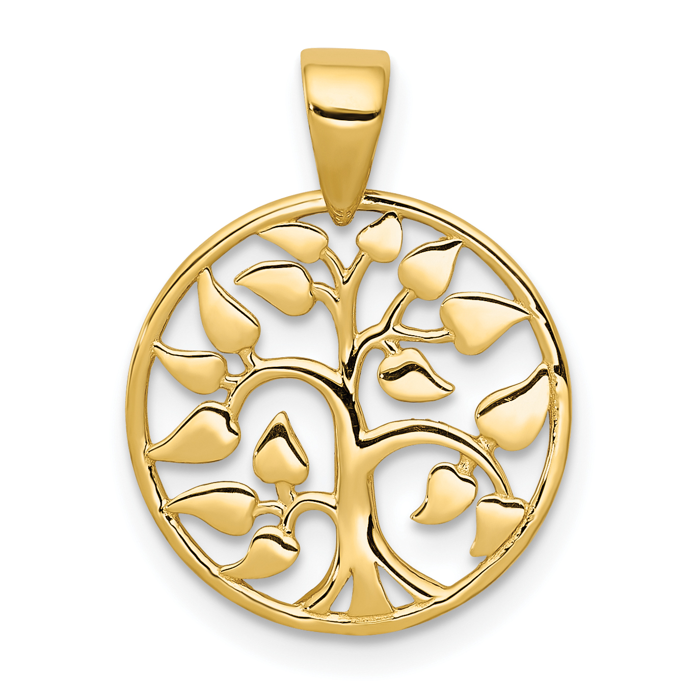 14k Gold Polished Tree in Circle Pendant (K5946)