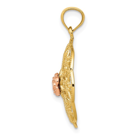 14k Two-tone Polished Rose in Round Filigree Charm