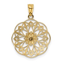 14K Two-tone Polished Rose in Round Filigree Charm view 3