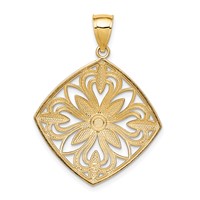 14K and White Rhodium Diamond-cut Polished Fancy Square Charm view 4