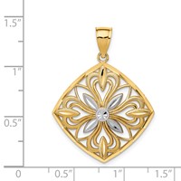 14K and White Rhodium Diamond-cut Polished Fancy Square Charm view 3