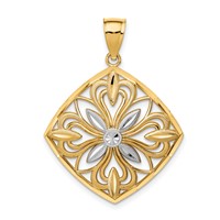 14K and White Rhodium Diamond-cut Polished Fancy Square Charm view 1