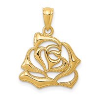 14K Yellow Gold Polished Open Rose Pendant view 1
