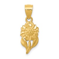 14K Yellow Gold Satin Diamond-cut Sunflower Pendant view 1