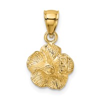 14K Yellow Gold Satin Diamond-cut Hibiscus Pendant view 3