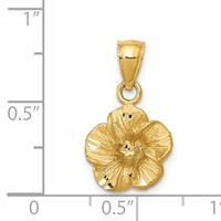 14K Yellow Gold Satin Diamond-cut Hibiscus Pendant view 4