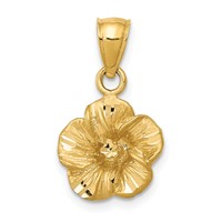 14K Yellow Gold Satin Diamond-cut Hibiscus Pendant view 1