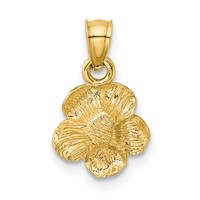 14K Yellow Gold Satin Diamond-cut Hibiscus Flower Pendant view 3