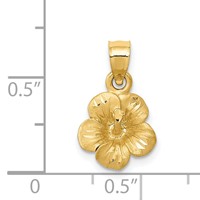 14K Yellow Gold Satin Diamond-cut Hibiscus Flower Pendant view 4