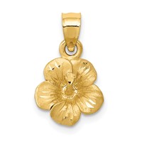 14K Yellow Gold Satin Diamond-cut Hibiscus Flower Pendant view 1