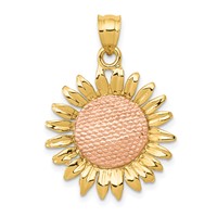 14K Two-tone Polished Sunflower Pendant view 1
