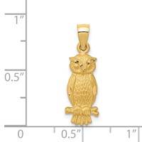 14K Yellow Gold Satin Diamond-cut Owl Pendant view 4